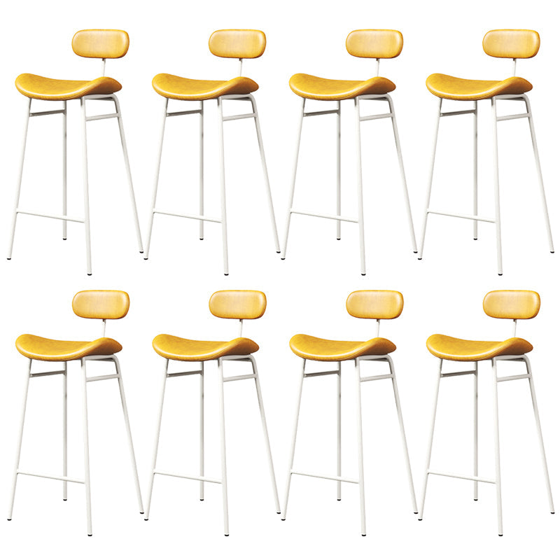 Faux Leather Bar Stools Scandinavian Low Back Armless Barstool with 4 Iron Legs Yellow White 8 Piece Set Clearhalo 'Bar Furniture' 'Bar Stools' 'bar_stools' 'furn' 'furn_bar_stools' 'Furniture' 'Kitchen & Dining Furniture' 5750658