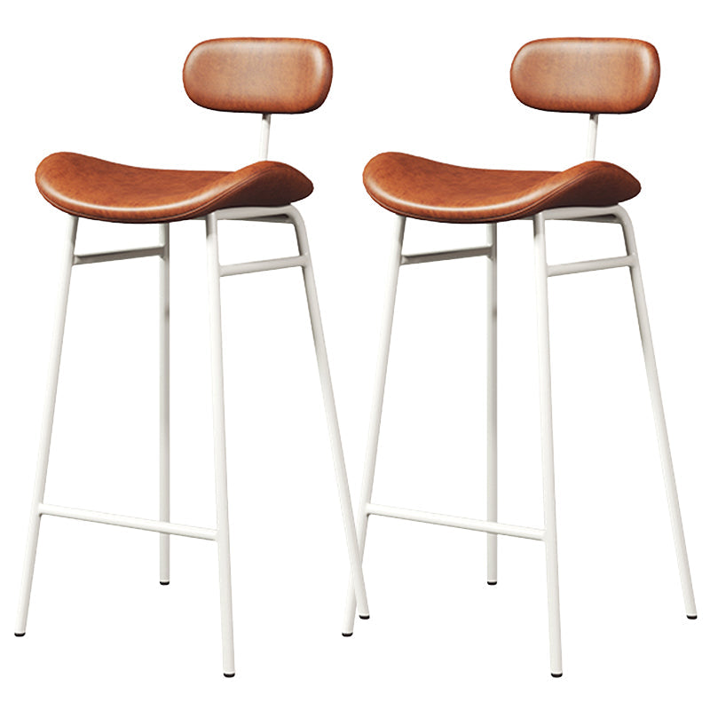 Faux Leather Bar Stools Scandinavian Low Back Armless Barstool with 4 Iron Legs Brown White 2 Piece Set Clearhalo 'Bar Furniture' 'Bar Stools' 'bar_stools' 'furn' 'furn_bar_stools' 'Furniture' 'Kitchen & Dining Furniture' 5750660
