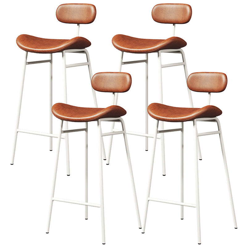 Faux Leather Bar Stools Scandinavian Low Back Armless Barstool with 4 Iron Legs Brown White 4 Piece Set Clearhalo 'Bar Furniture' 'Bar Stools' 'bar_stools' 'furn' 'furn_bar_stools' 'Furniture' 'Kitchen & Dining Furniture' 5750661