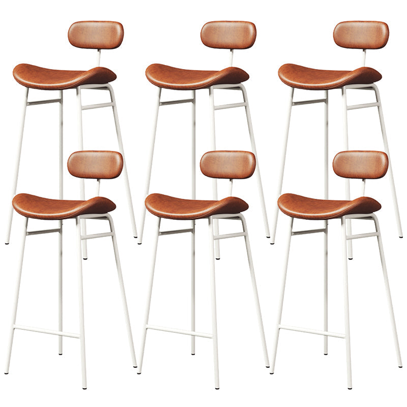 Faux Leather Bar Stools Scandinavian Low Back Armless Barstool with 4 Iron Legs Brown White 6 Piece Set Clearhalo 'Bar Furniture' 'Bar Stools' 'bar_stools' 'furn' 'furn_bar_stools' 'Furniture' 'Kitchen & Dining Furniture' 5750662