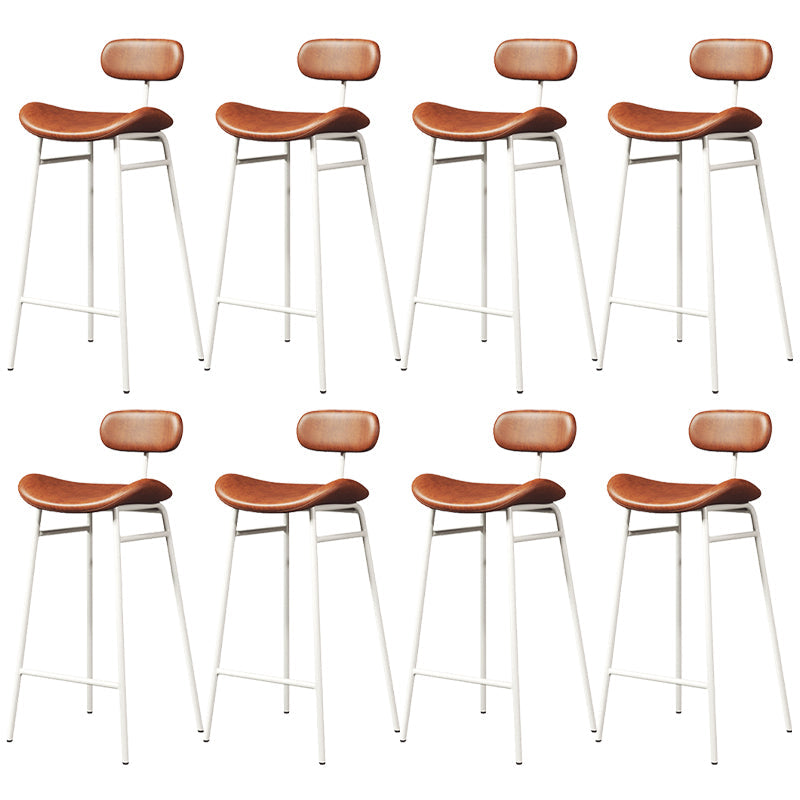 Faux Leather Bar Stools Scandinavian Low Back Armless Barstool with 4 Iron Legs Brown White 8 Piece Set Clearhalo 'Bar Furniture' 'Bar Stools' 'bar_stools' 'furn' 'furn_bar_stools' 'Furniture' 'Kitchen & Dining Furniture' 5750663