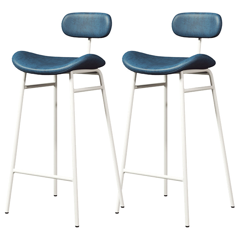 Faux Leather Bar Stools Scandinavian Low Back Armless Barstool with 4 Iron Legs Blue White 2 Piece Set Clearhalo 'Bar Furniture' 'Bar Stools' 'bar_stools' 'furn' 'furn_bar_stools' 'Furniture' 'Kitchen & Dining Furniture' 5750665