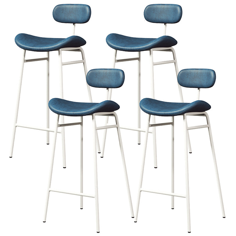 Faux Leather Bar Stools Scandinavian Low Back Armless Barstool with 4 Iron Legs Blue White 4 Piece Set Clearhalo 'Bar Furniture' 'Bar Stools' 'bar_stools' 'furn' 'furn_bar_stools' 'Furniture' 'Kitchen & Dining Furniture' 5750666