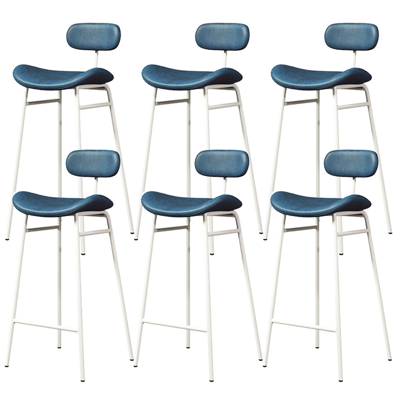 Faux Leather Bar Stools Scandinavian Low Back Armless Barstool with 4 Iron Legs Blue White 6 Piece Set Clearhalo 'Bar Furniture' 'Bar Stools' 'bar_stools' 'furn' 'furn_bar_stools' 'Furniture' 'Kitchen & Dining Furniture' 5750667
