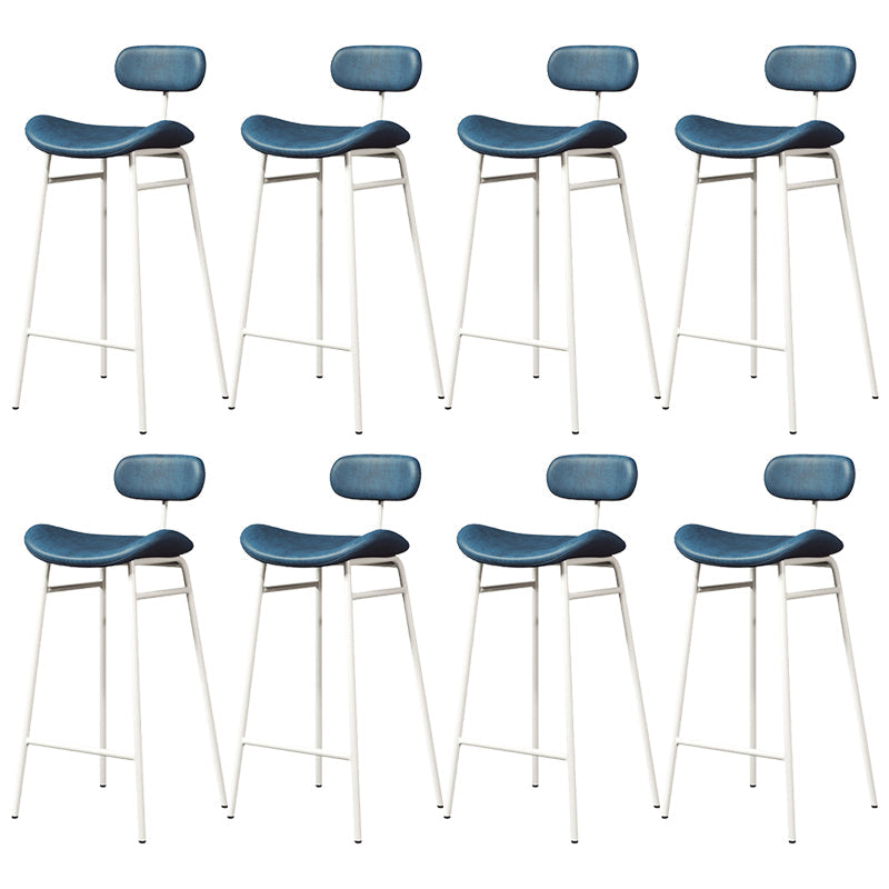 Faux Leather Bar Stools Scandinavian Low Back Armless Barstool with 4 Iron Legs Blue White 8 Piece Set Clearhalo 'Bar Furniture' 'Bar Stools' 'bar_stools' 'furn' 'furn_bar_stools' 'Furniture' 'Kitchen & Dining Furniture' 5750668