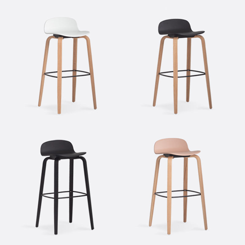 Plastic Low Back Bar Stools Scandinavian Beech Wood Base Barstool