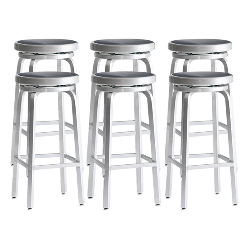 Industrial Silver Armless Counter Stool Aluminum Round Seat Footrest Counter Chair