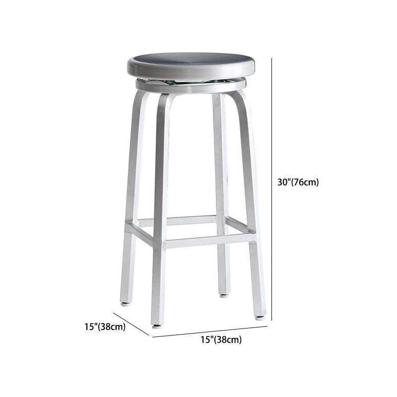 Industrial Silver Armless Counter Stool Aluminum Round Seat Footrest Counter Chair