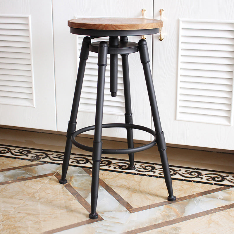 Industrial Metal Barstool Low Back Faux Leather Cushion Footrest Stool with 4 Legs