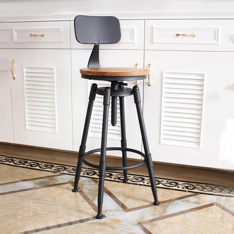 Industrial Metal Barstool Low Back Faux Leather Cushion Footrest Stool with 4 Legs