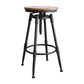 Industrial Metal Barstool Low Back Faux Leather Cushion Footrest Stool with 4 Legs