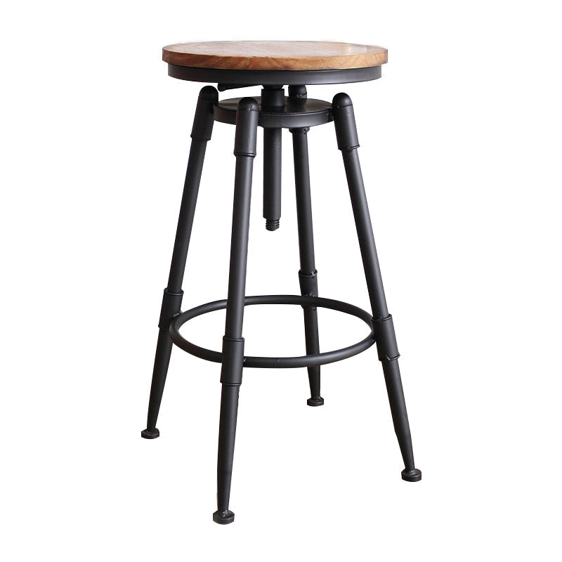 Industrial Metal Barstool Low Back Faux Leather Cushion Footrest Stool with 4 Legs
