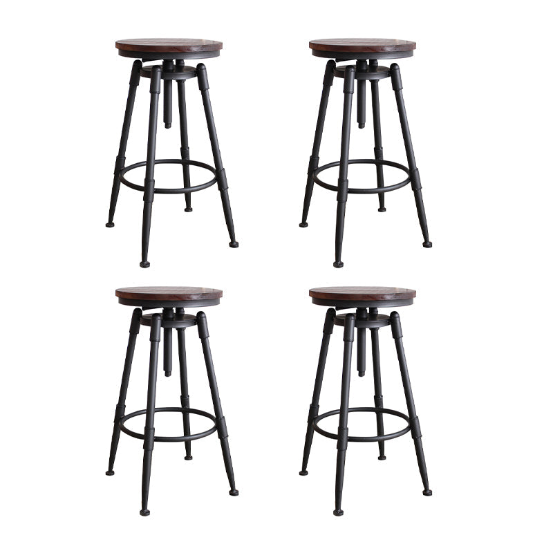 Industrial Metal Barstool Low Back Faux Leather Cushion Footrest Stool with 4 Legs