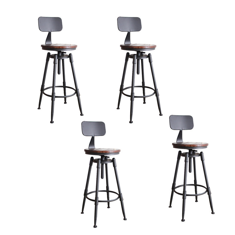 Industrial Metal Barstool Low Back Faux Leather Cushion Footrest Stool with 4 Legs