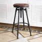 Industrial Metal Barstool Low Back Faux Leather Cushion Footrest Stool with 4 Legs