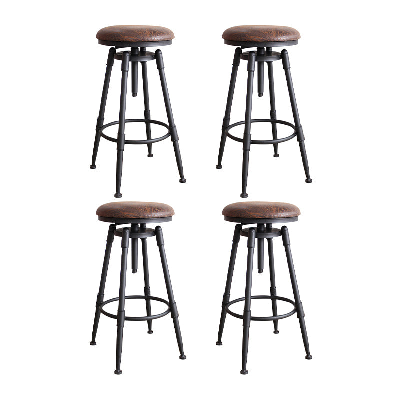 Industrial Metal Barstool Low Back Faux Leather Cushion Footrest Stool with 4 Legs