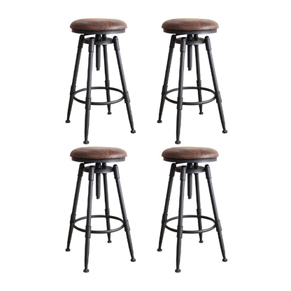 Industrial Metal Barstool Low Back Faux Leather Cushion Footrest Stool with 4 Legs