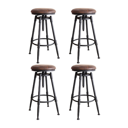 Industrial Metal Barstool Low Back Faux Leather Cushion Footrest Stool with 4 Legs Dark Brown Backless 4 Piece Set