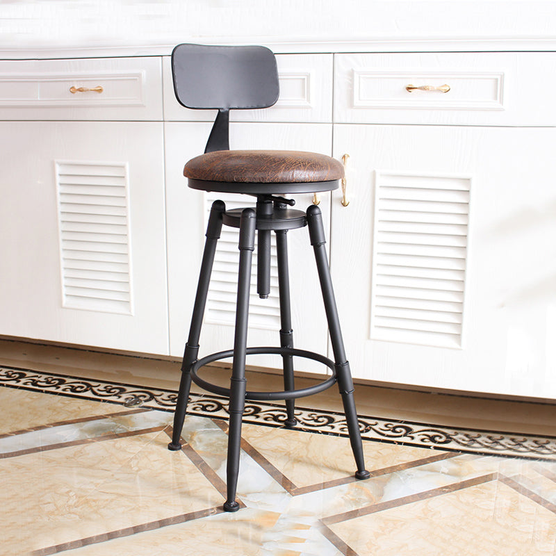 Industrial Metal Barstool Low Back Faux Leather Cushion Footrest Stool with 4 Legs