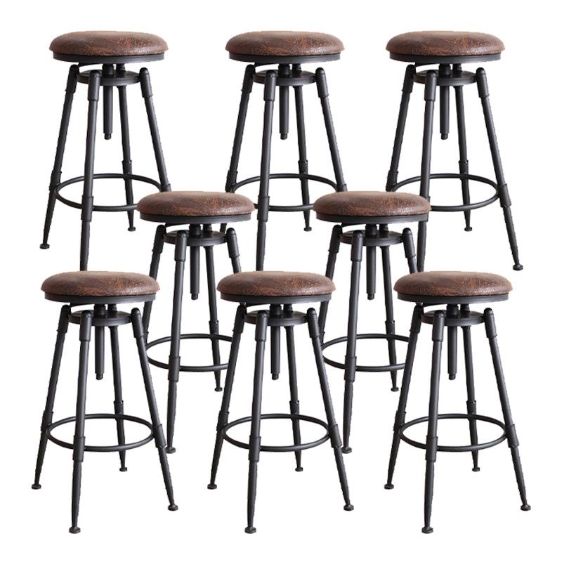 Industrial Metal Barstool Low Back Faux Leather Cushion Footrest Stool with 4 Legs