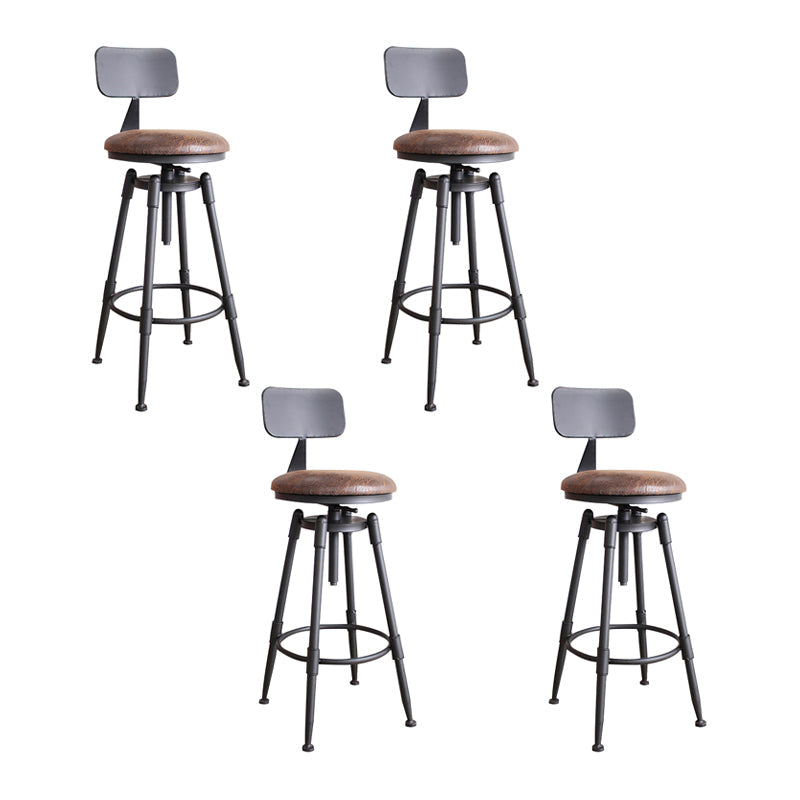 Industrial Metal Barstool Low Back Faux Leather Cushion Footrest Stool with 4 Legs