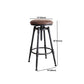 Industrial Metal Barstool Low Back Faux Leather Cushion Footrest Stool with 4 Legs