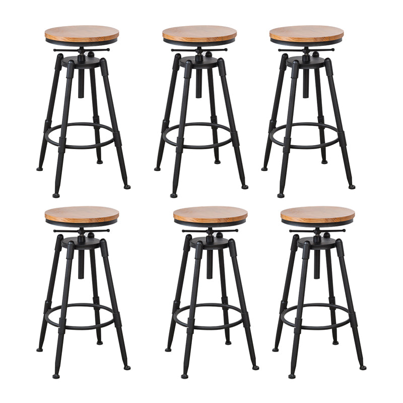 Industrial Metal Barstool Low Back Wood Footrest Adjustable Stool with Swivel