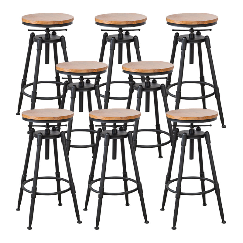 Industrial Metal Barstool Low Back Wood Footrest Adjustable Stool with Swivel