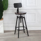 Industrial Metal Barstool Low Back Wood Footrest Adjustable Stool with Swivel