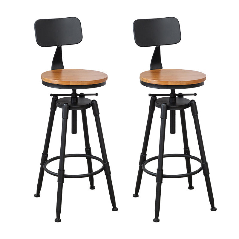 Industrial Metal Barstool Low Back Wood Footrest Adjustable Stool with Swivel