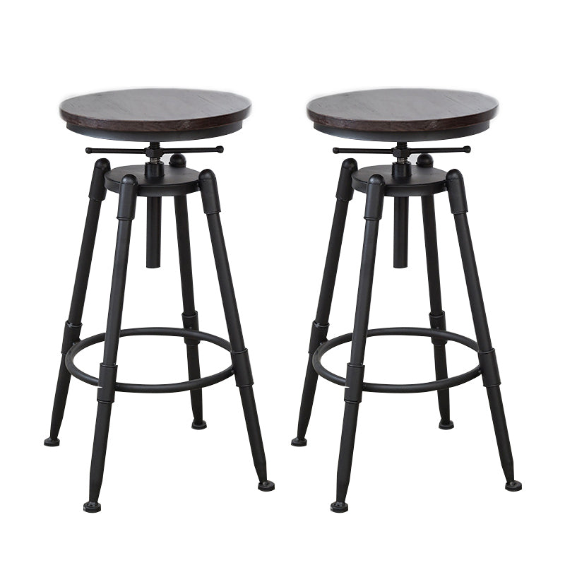 Industrial Metal Barstool Low Back Wood Footrest Adjustable Stool with Swivel