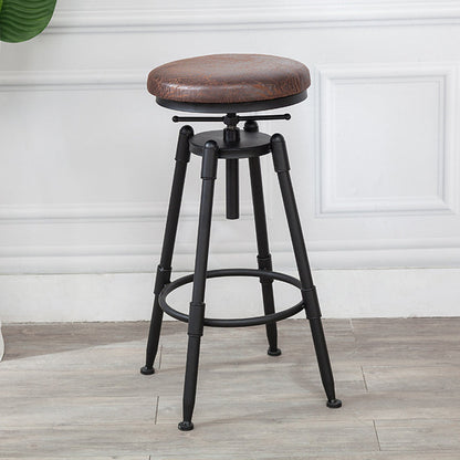 Industrial Metal Barstool Low Back Wood Footrest Adjustable Stool with Swivel