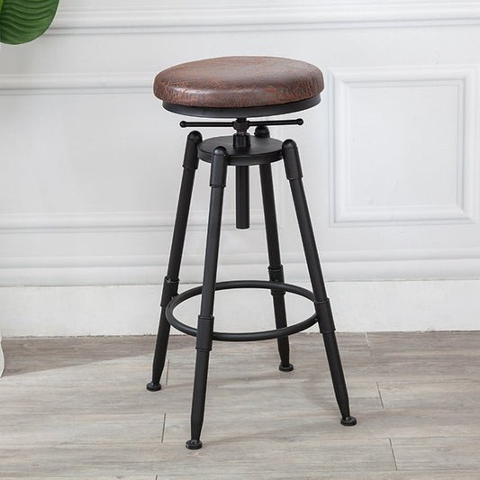 Industrial Metal Barstool Low Back Wood Footrest Adjustable Stool with Swivel Dark Brown Backless 1 Piece