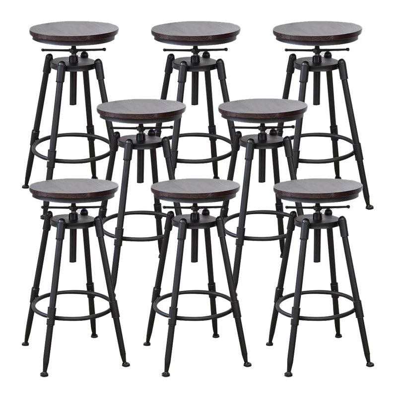 Industrial Metal Barstool Low Back Wood Footrest Adjustable Stool with Swivel