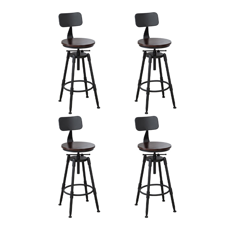 Industrial Metal Barstool Low Back Wood Footrest Adjustable Stool with Swivel