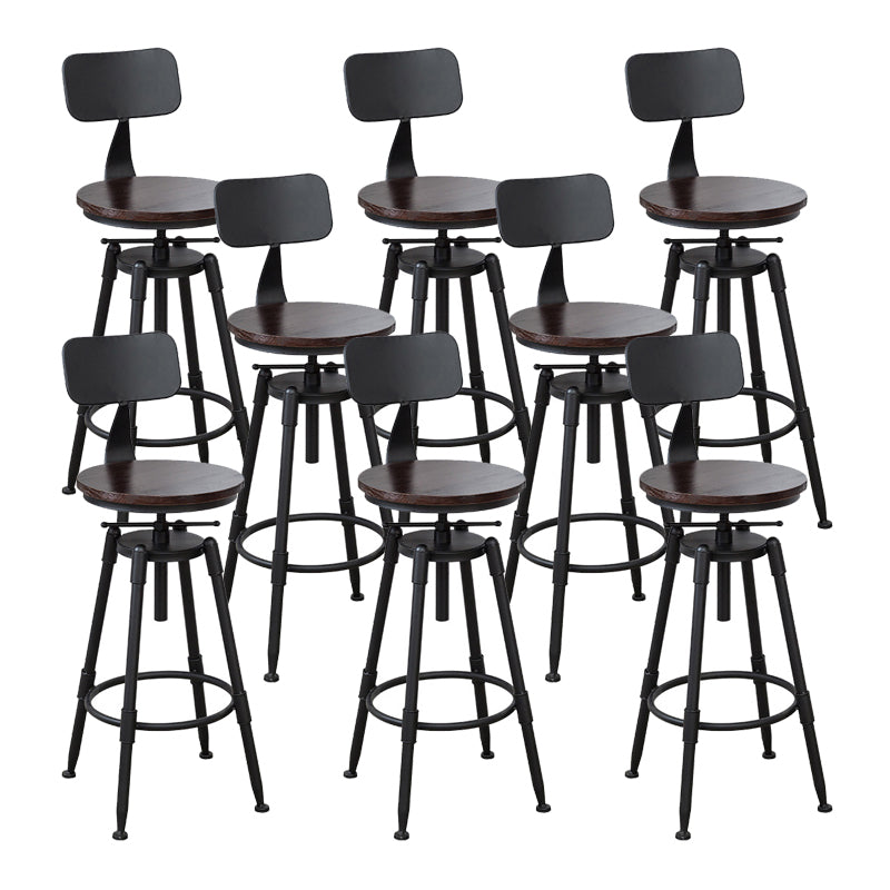 Industrial Metal Barstool Low Back Wood Footrest Adjustable Stool with Swivel
