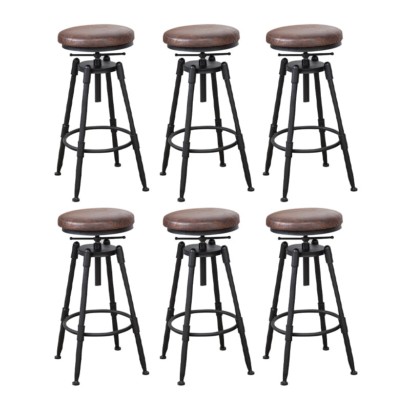Industrial Metal Barstool Low Back Wood Footrest Adjustable Stool with Swivel