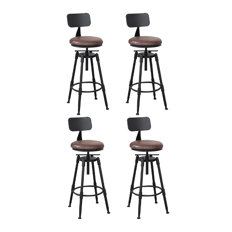 Industrial Metal Barstool Low Back Wood Footrest Adjustable Stool with Swivel