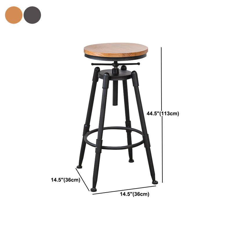 Industrial Metal Barstool Low Back Wood Footrest Adjustable Stool with Swivel