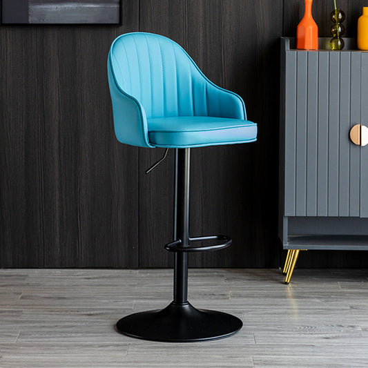 Scandinavian Metal Barstool Adjustable Low Back PU Leather Barstools Blue Black 1 Piece