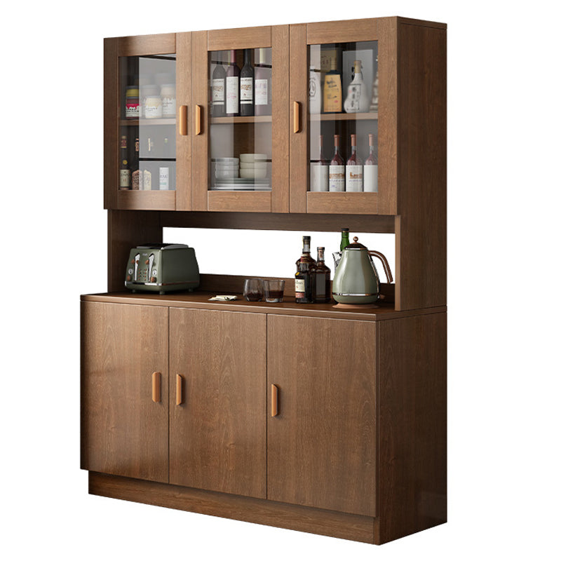 Glass Door Artificial Wood Sideboard Modern Server Cabinet with Storage for Dining Room 47"L x 13"W x 72"H Brown Clearhalo 'buffet_sideboard' 'Buffets & Sideboards' 'furn' 'furn_buffet_sideboard' 'Furniture' 'Kitchen & Dining Furniture' 5751497