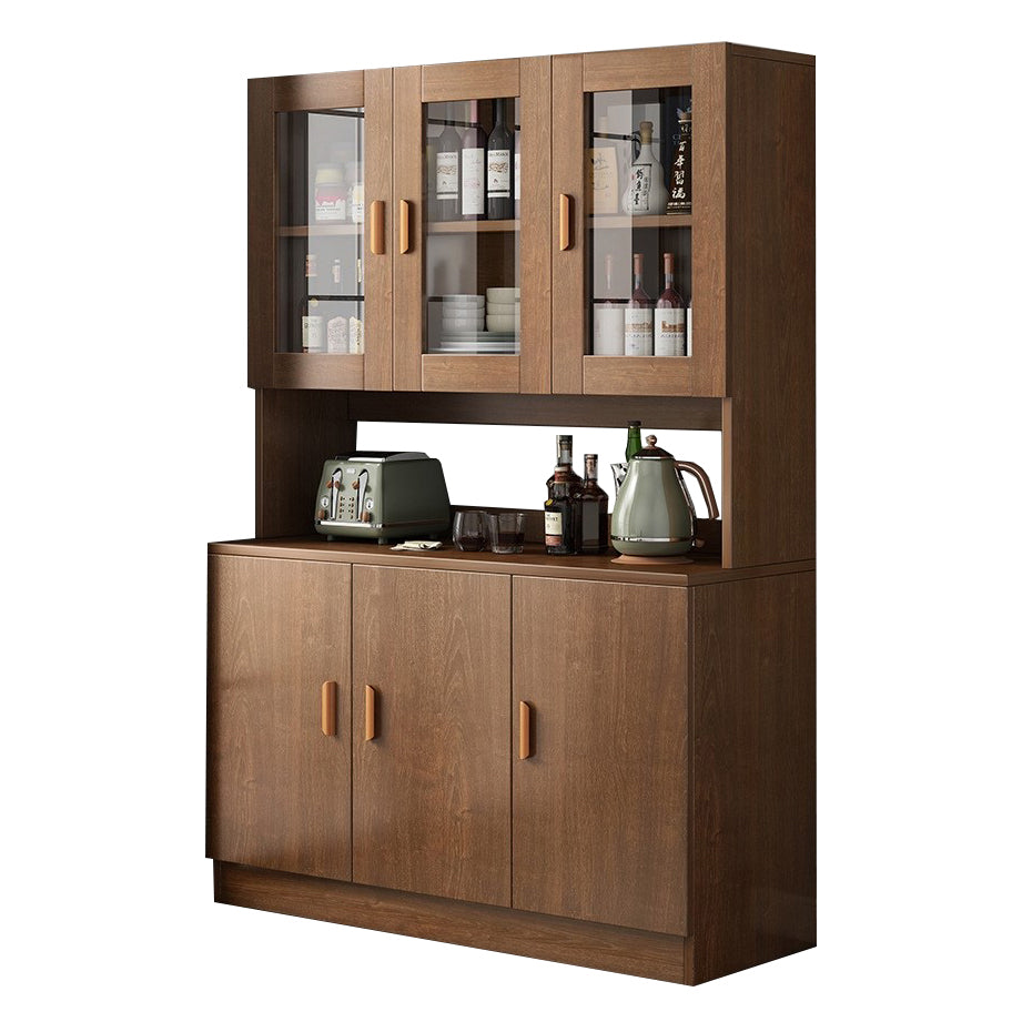 Glass Door Artificial Wood Sideboard Modern Server Cabinet with Storage for Dining Room 39"L x 13"W x 72"H Brown Clearhalo 'buffet_sideboard' 'Buffets & Sideboards' 'furn' 'furn_buffet_sideboard' 'Furniture' 'Kitchen & Dining Furniture' 5751502