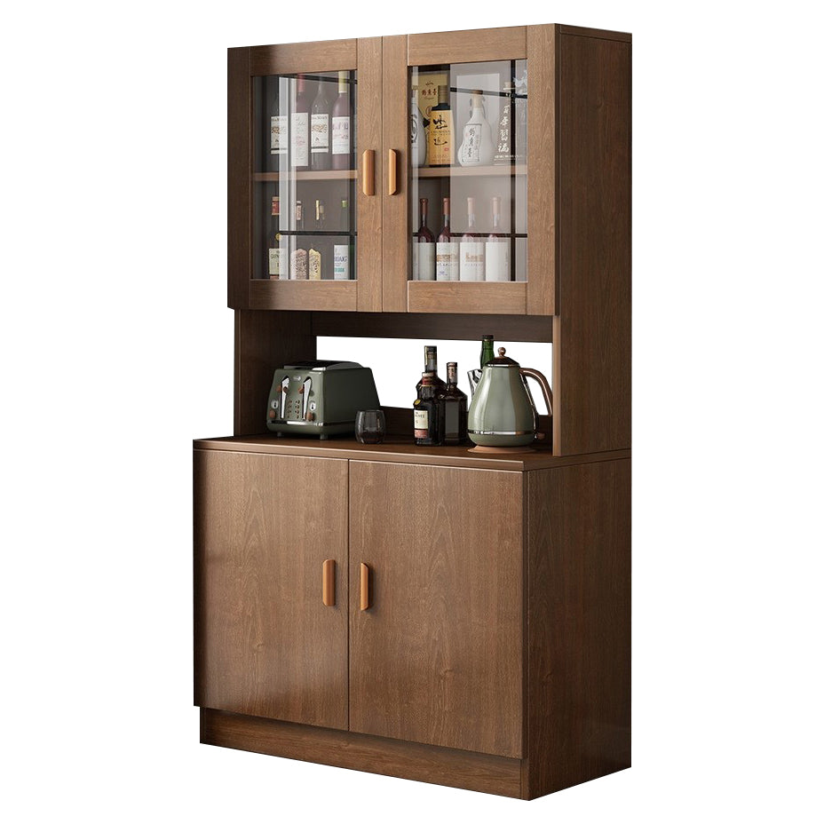 Glass Door Artificial Wood Sideboard Modern Server Cabinet with Storage for Dining Room 31"L x 13"W x 72"H Brown Clearhalo 'buffet_sideboard' 'Buffets & Sideboards' 'furn' 'furn_buffet_sideboard' 'Furniture' 'Kitchen & Dining Furniture' 5751503