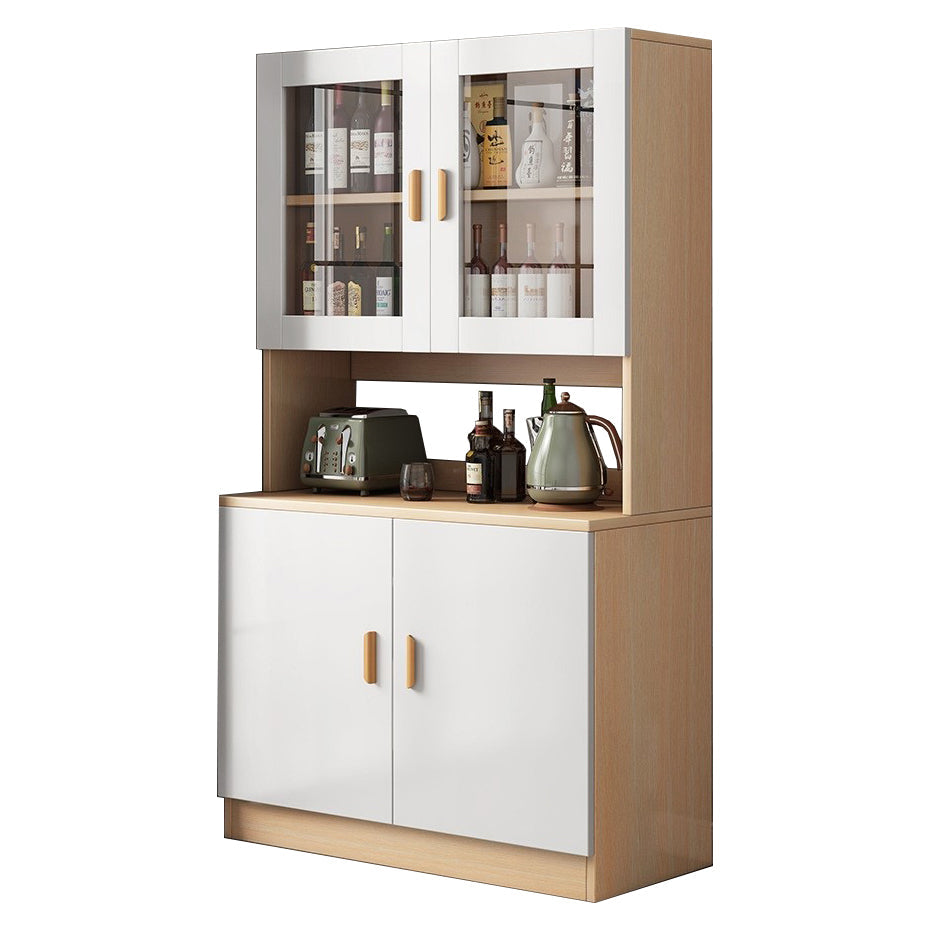 Glass Door Artificial Wood Sideboard Modern Server Cabinet with Storage for Dining Room 31"L x 13"W x 72"H Natural Wood White Clearhalo 'buffet_sideboard' 'Buffets & Sideboards' 'furn' 'furn_buffet_sideboard' 'Furniture' 'Kitchen & Dining Furniture' 5751504