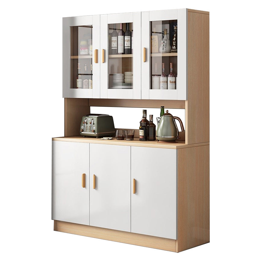 Glass Door Artificial Wood Sideboard Modern Server Cabinet with Storage for Dining Room 39"L x 13"W x 72"H Natural Wood White Clearhalo 'buffet_sideboard' 'Buffets & Sideboards' 'furn' 'furn_buffet_sideboard' 'Furniture' 'Kitchen & Dining Furniture' 5751505