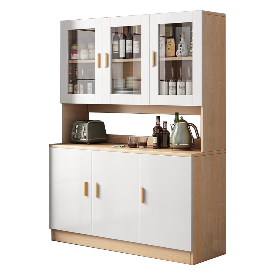Glass Door Artificial Wood Sideboard Modern Server Cabinet with Storage for Dining Room 47"L x 13"W x 72"H Natural Wood White Clearhalo 'buffet_sideboard' 'Buffets & Sideboards' 'furn' 'furn_buffet_sideboard' 'Furniture' 'Kitchen & Dining Furniture' 5751506