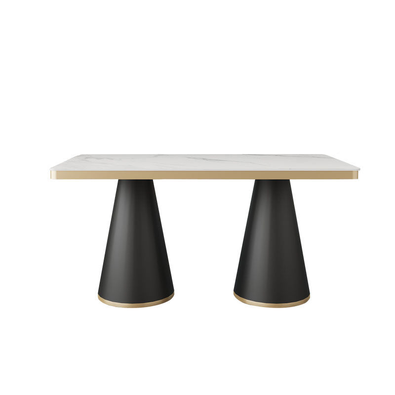 Modern Style Dining Table White Top Sintered Stone Table for Dining Room Rectangle 55.1"L x 31.5"W x 29.5"H Without Chairs Clearhalo 'Dining Tables & Seating' 'Dining Tables' 'dining_table' 'furn' 'furn_dining_table' 'Furniture' 'Kitchen & Dining Furniture' 5751930