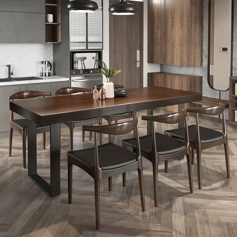 Brown Solid Wood Top Table Rectangle Black Iron Sled Base Dining Table Clearhalo 'Dining Tables & Seating' 'Dining Tables' 'dining_table' 'furn' 'furn_dining_table' 'Furniture' 'Kitchen & Dining Furniture' 5752033