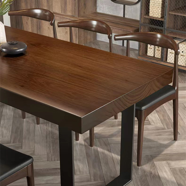 Brown Solid Wood Top Table Rectangle Black Iron Sled Base Dining Table Clearhalo 'Dining Tables & Seating' 'Dining Tables' 'dining_table' 'furn' 'furn_dining_table' 'Furniture' 'Kitchen & Dining Furniture' 5752039