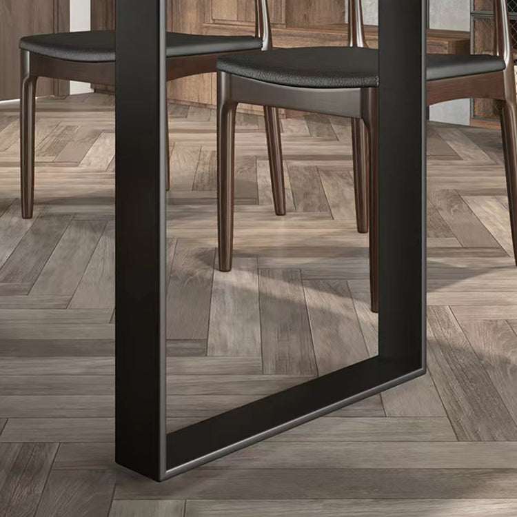 Brown Solid Wood Top Table Rectangle Black Iron Sled Base Dining Table Clearhalo 'Dining Tables & Seating' 'Dining Tables' 'dining_table' 'furn' 'furn_dining_table' 'Furniture' 'Kitchen & Dining Furniture' 5752040